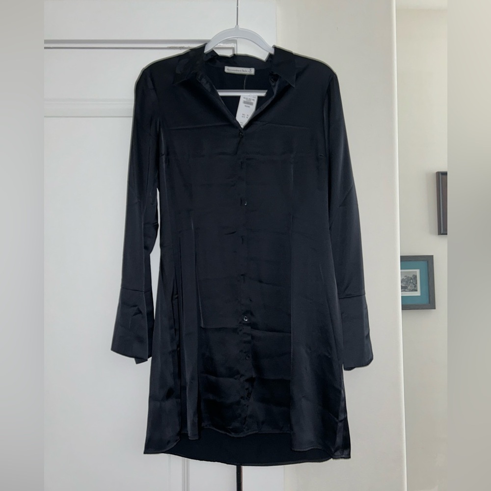 Long Sleeve Satin Shirt Dress